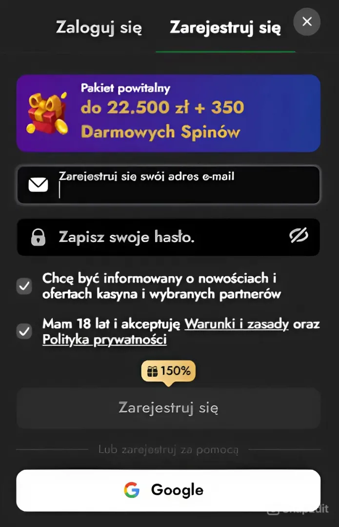 Rejestracja w Oscarspin